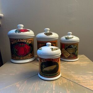 Vintage MANN Fine China Kitchen Canister Set - Wayne County Tomatoes pattern
